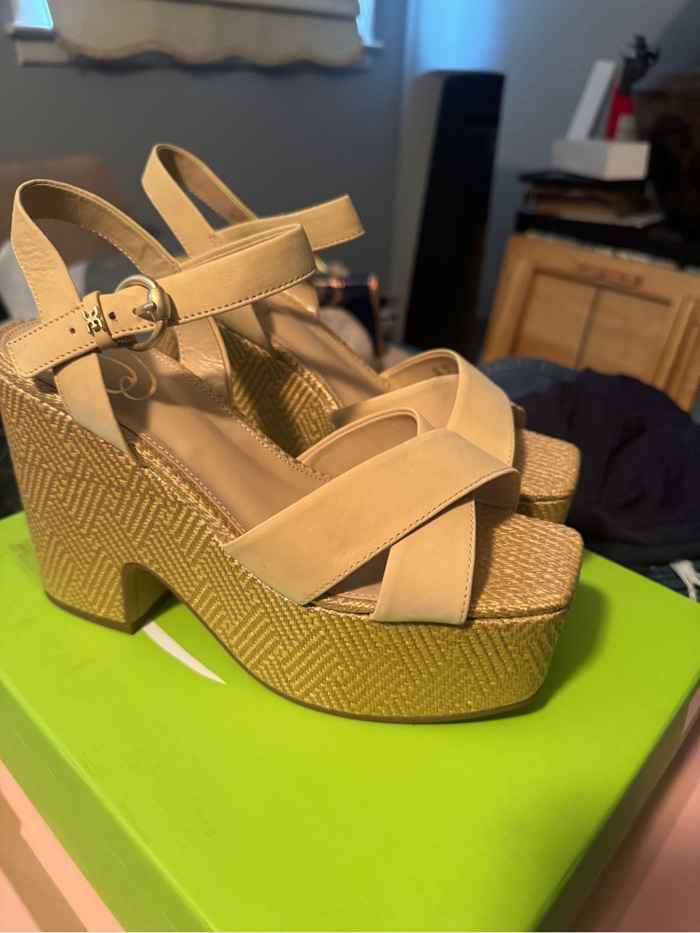 Sam Edelman Tan Woven Platform Wedge Sandals